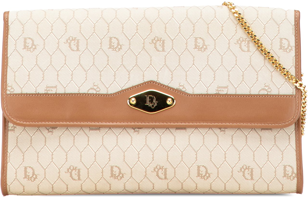 Dior Honeycomb Canvas Chain Shoulder Bag Bruin