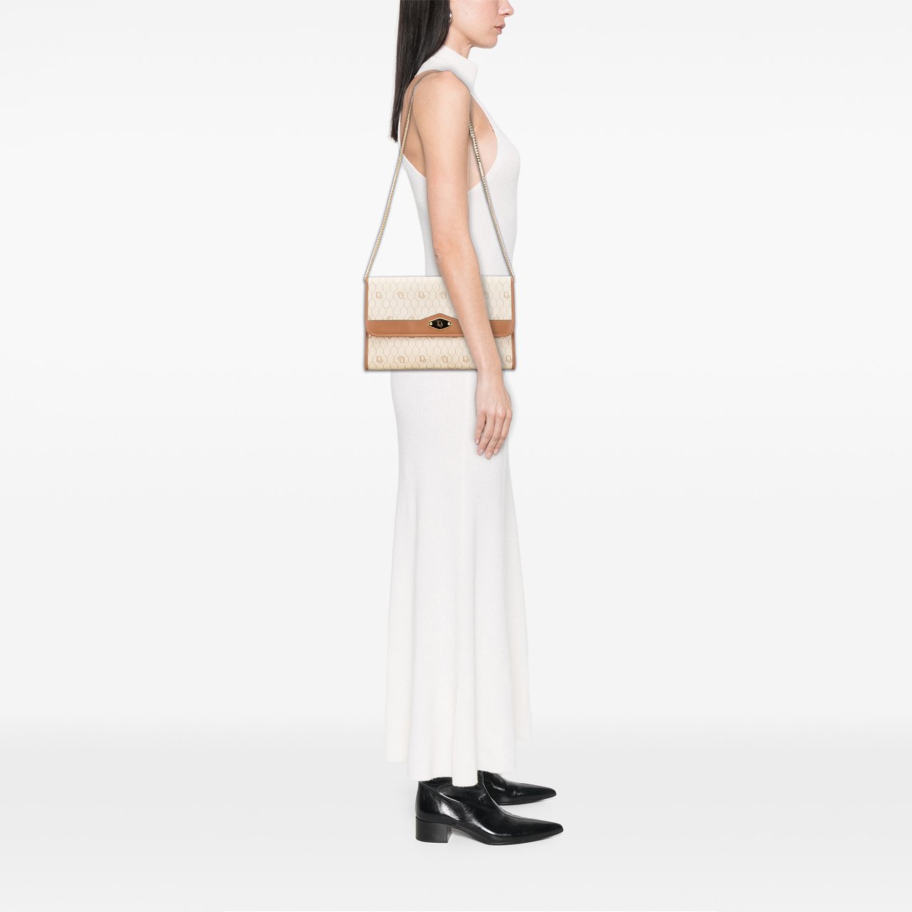 Dior Honeycomb Canvas Chain Shoulder Bag Bruin