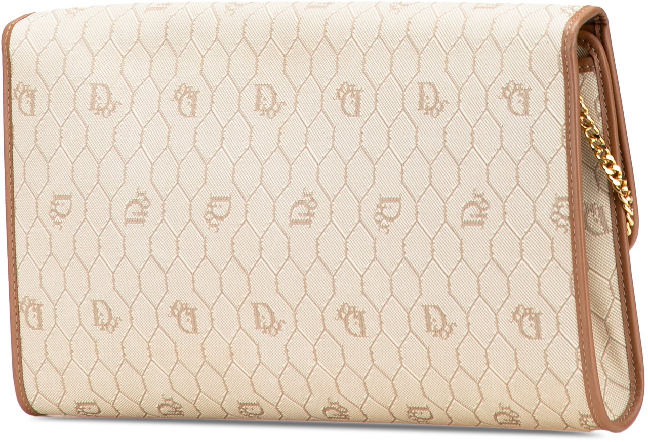 Dior Honeycomb Canvas Chain Shoulder Bag Bruin