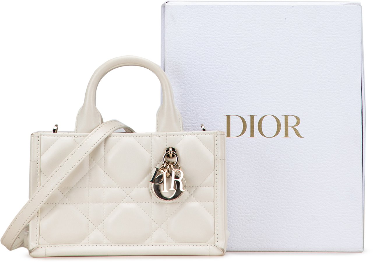 Dior Mini Calfskin Macrocannage Book Tote Wit