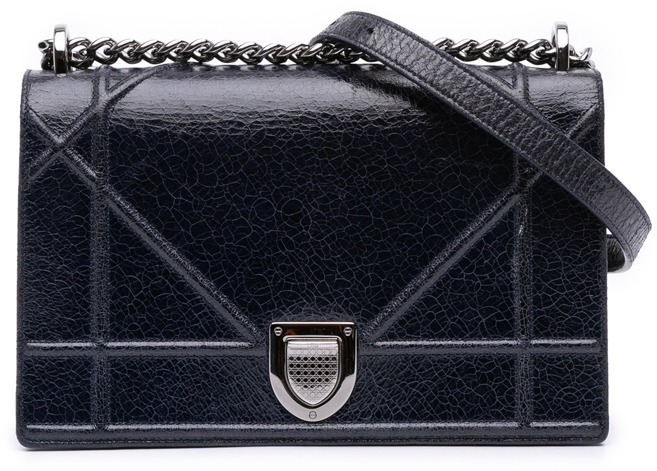 Dior Medium Crackled Deerskin Diorama Flap Blauw