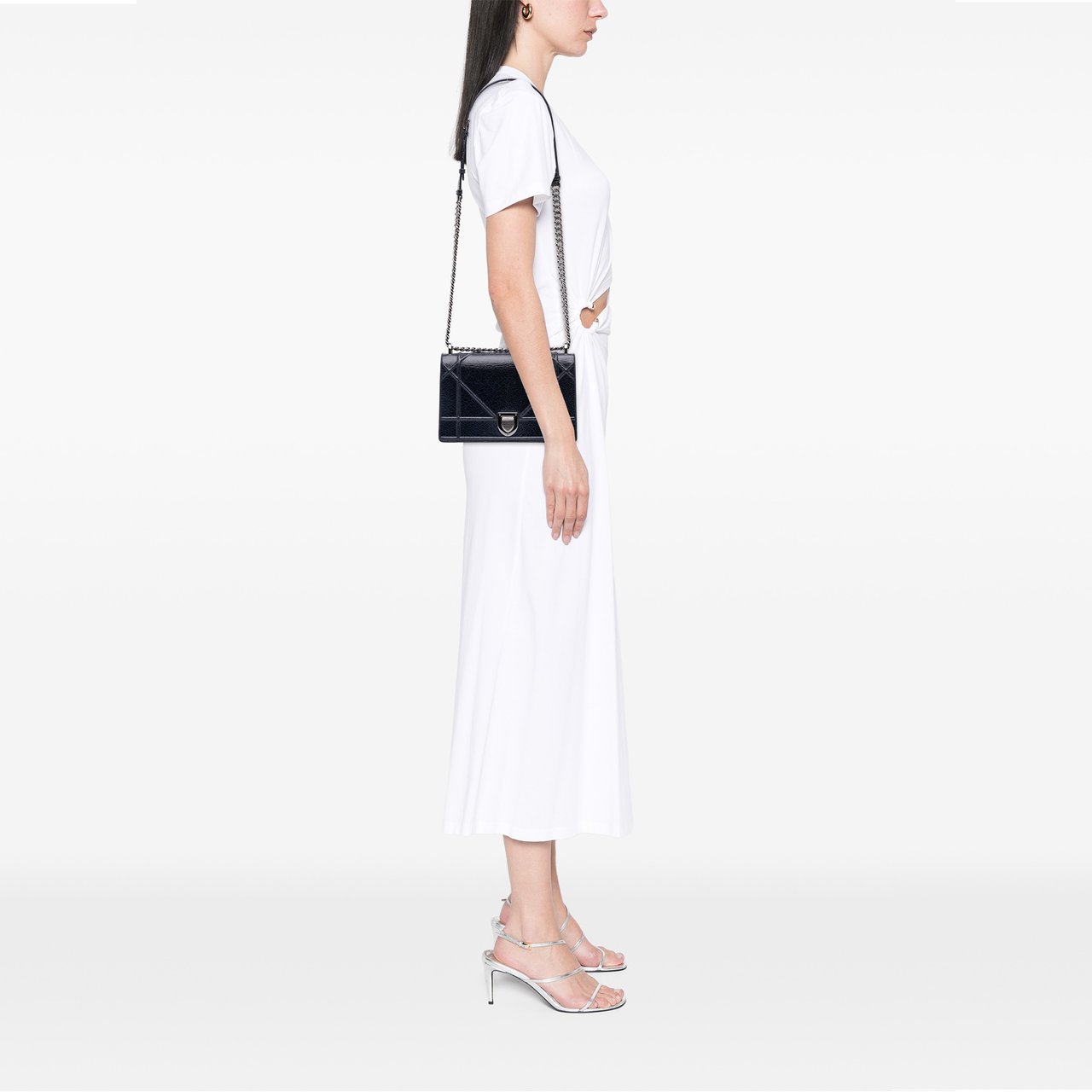 Dior Medium Crackled Deerskin Diorama Flap Blauw