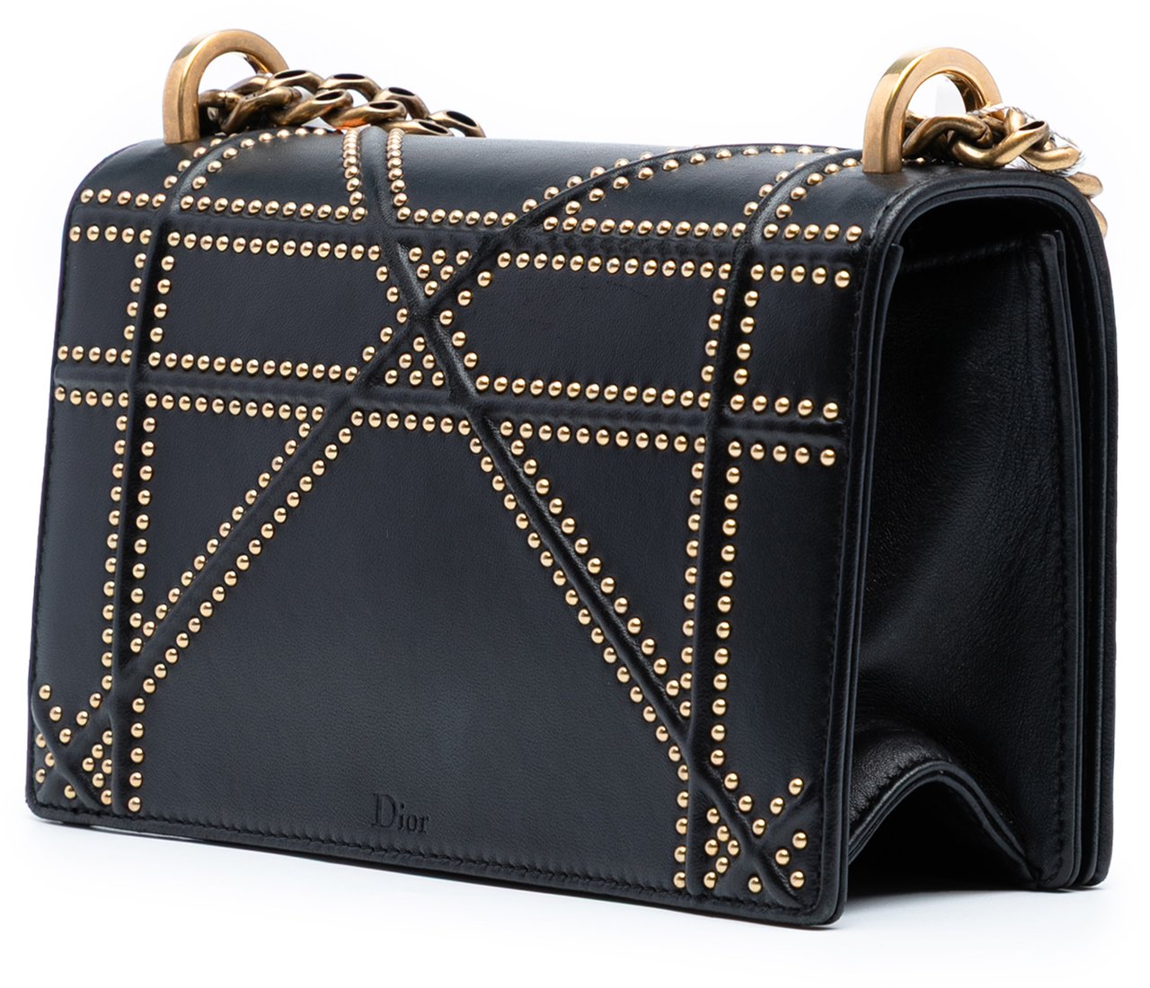 Dior Small Lambskin Studded Diorama Flap Zwart