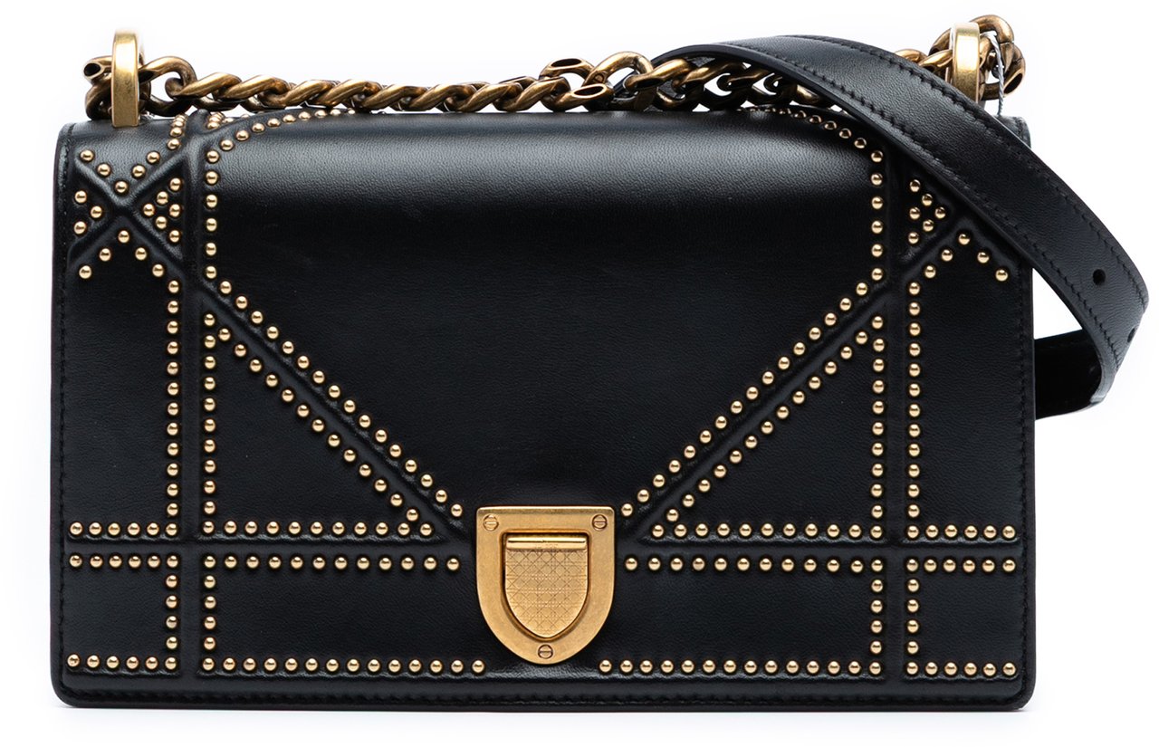 Dior Small Lambskin Studded Diorama Flap Zwart