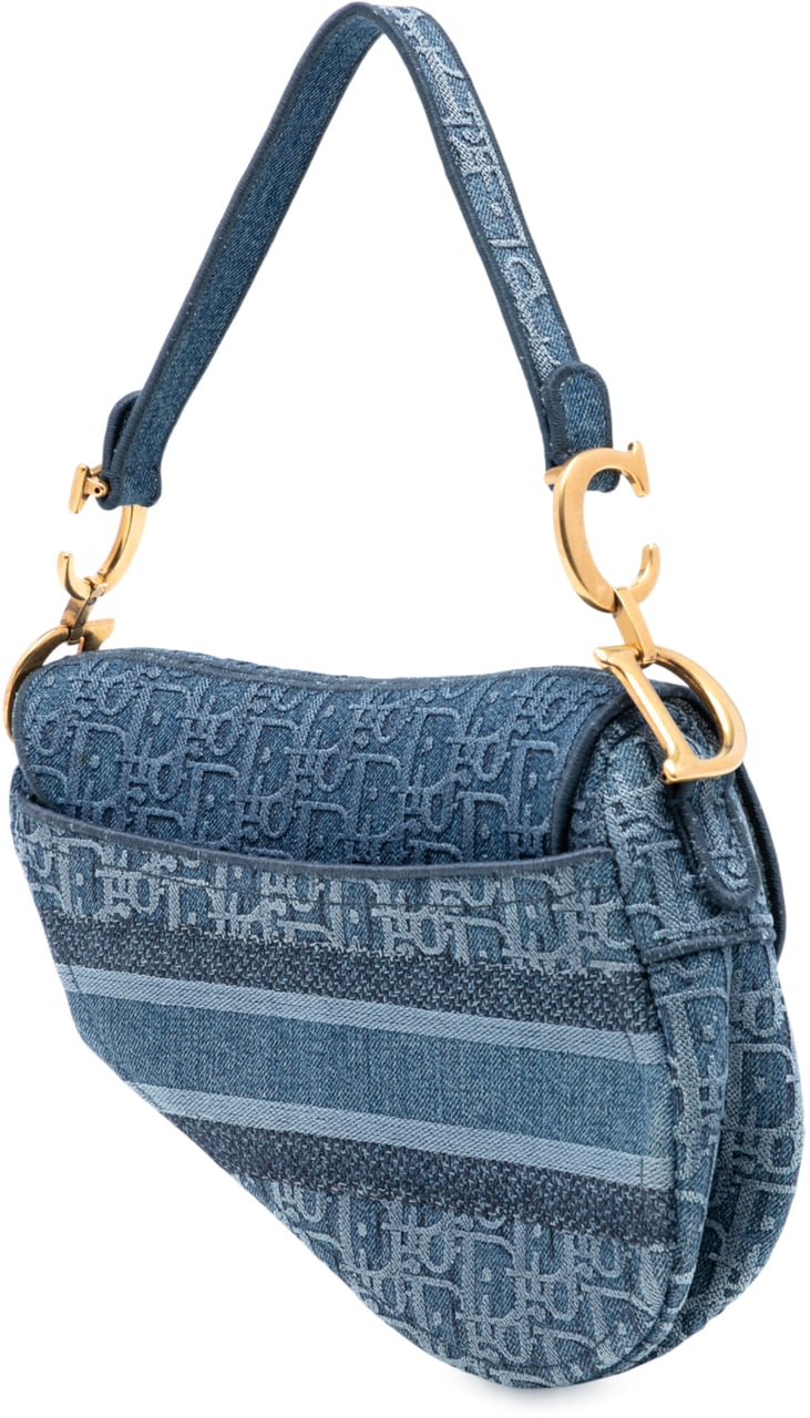 Dior Oblique Embroidered Denim Saddle Bag Blauw