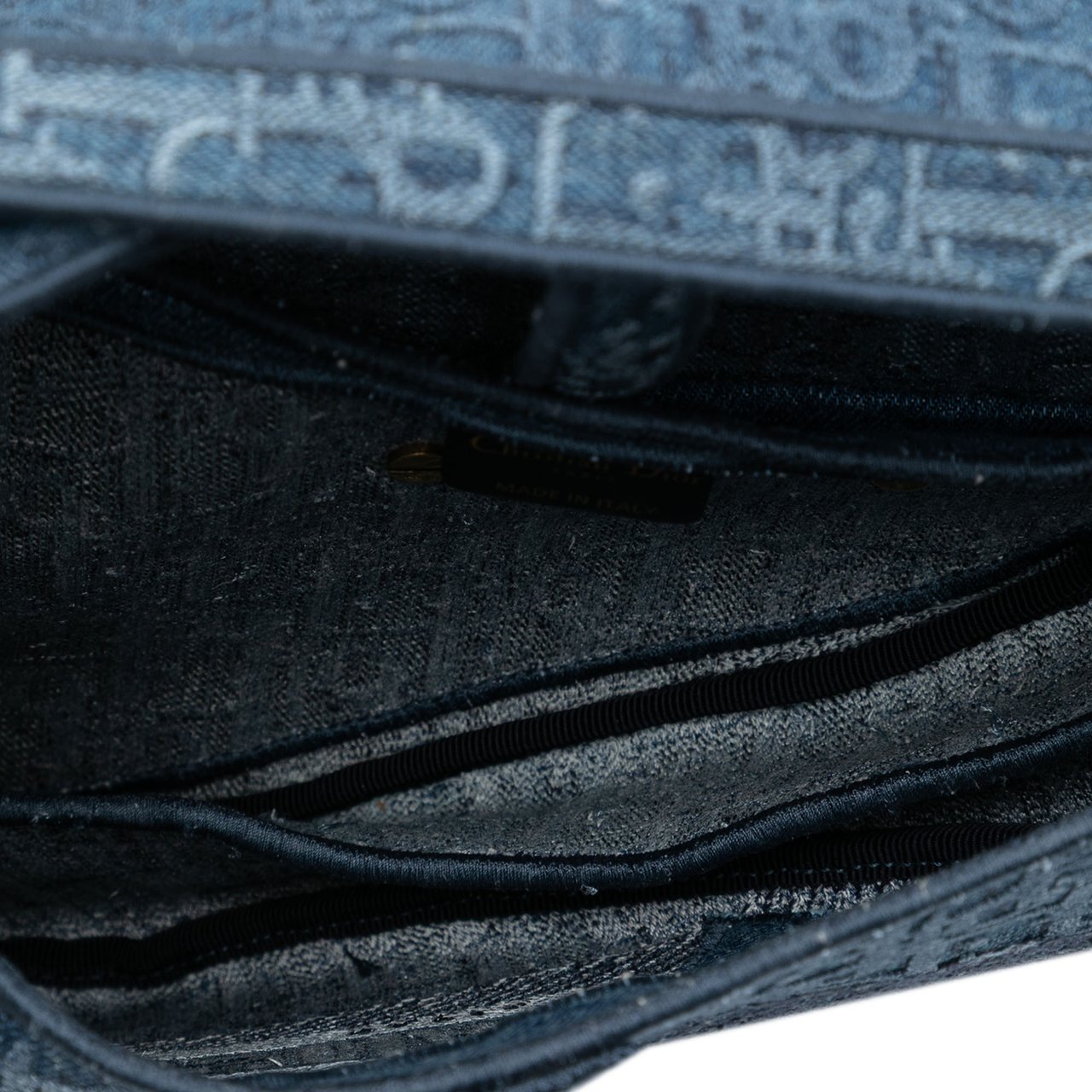 Dior Oblique Embroidered Denim Saddle Bag Blauw