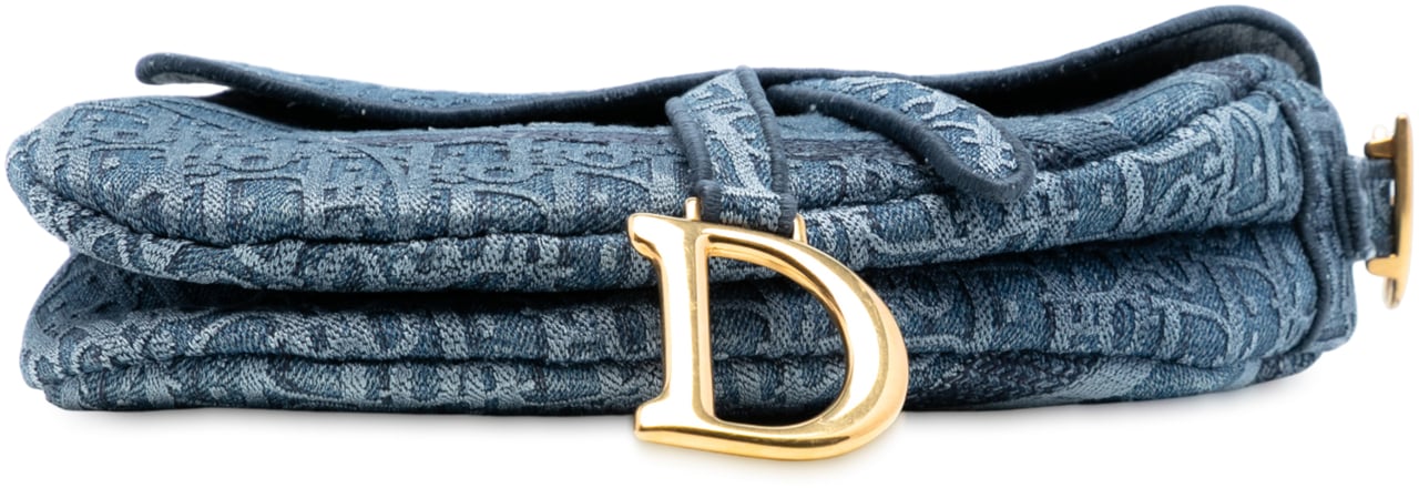 Dior Oblique Embroidered Denim Saddle Bag Blauw