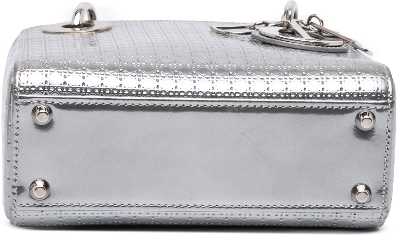 Dior Mini Metallic Patent Microcannage Lady Dior Zilver