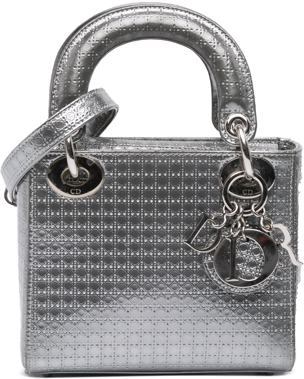 Dior Mini Metallic Patent Microcannage Lady Dior Zilver