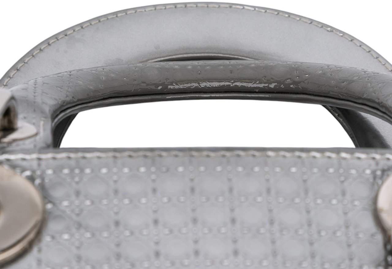Dior Mini Metallic Patent Microcannage Lady Dior Zilver