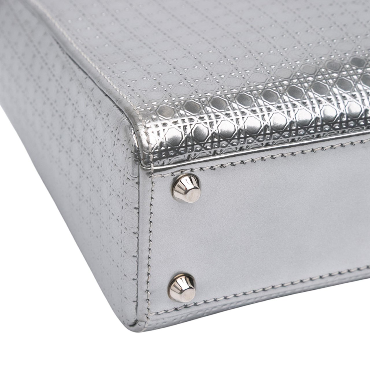 Dior Mini Metallic Patent Microcannage Lady Dior Zilver
