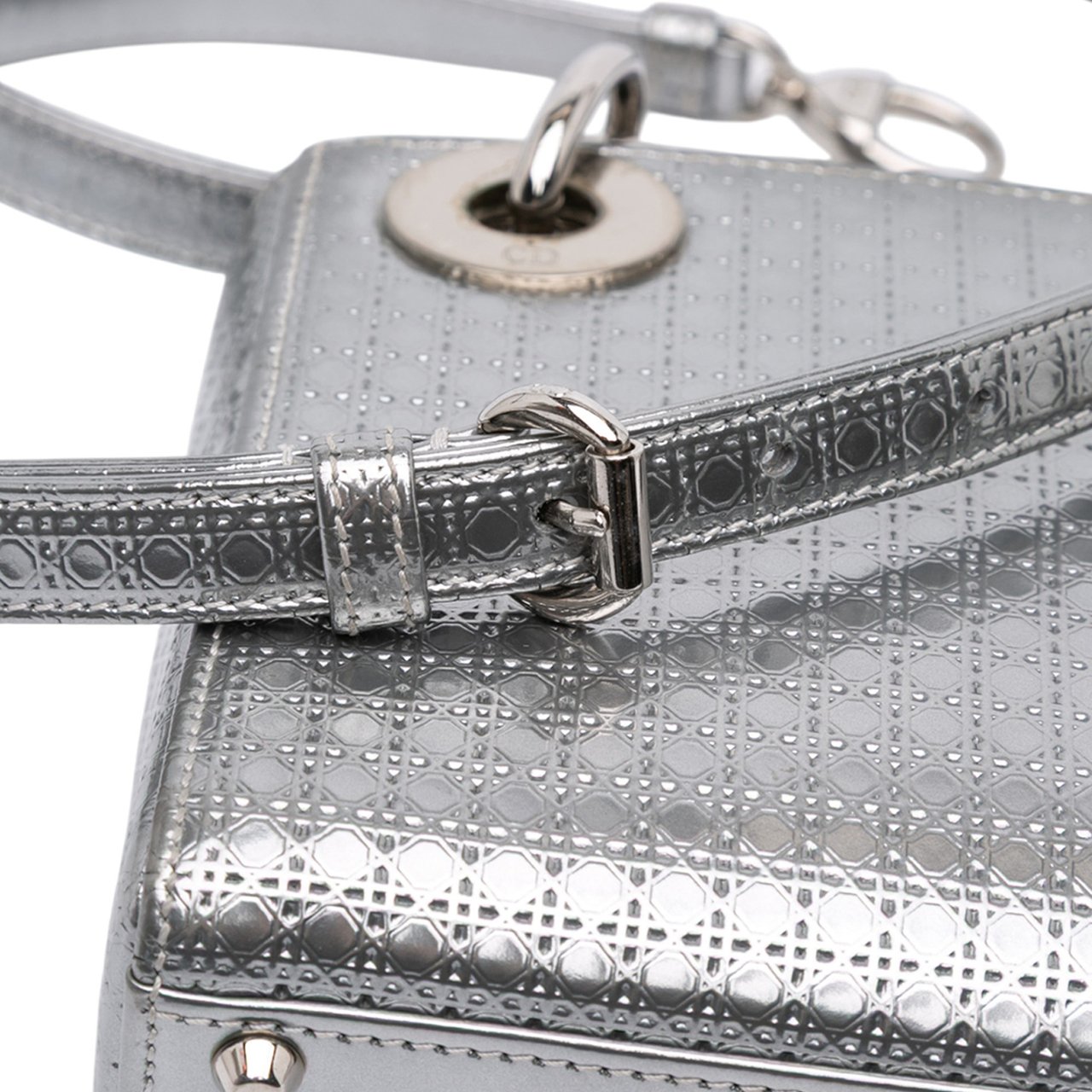 Dior Mini Metallic Patent Microcannage Lady Dior Zilver