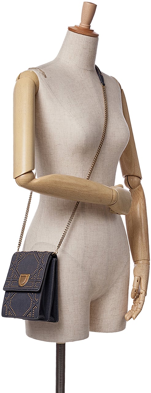 Dior Studded Denim Vertical Diorama Crossbody Grijs