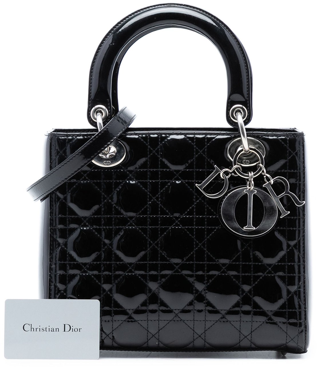 Dior Medium Patent Cannage Lady Dior Zwart