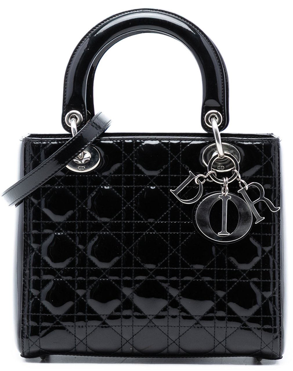 Dior Medium Patent Cannage Lady Dior Zwart