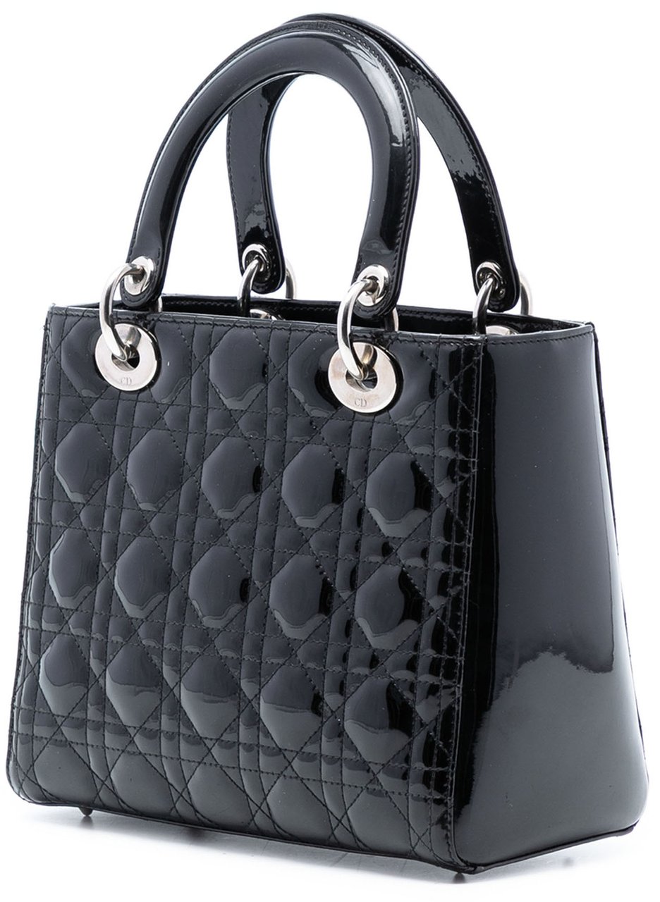 Dior Medium Patent Cannage Lady Dior Zwart