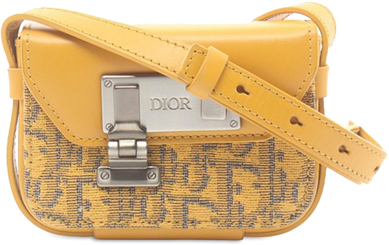 Dior Nano Oblique Lock Pouch Crossbody Geel