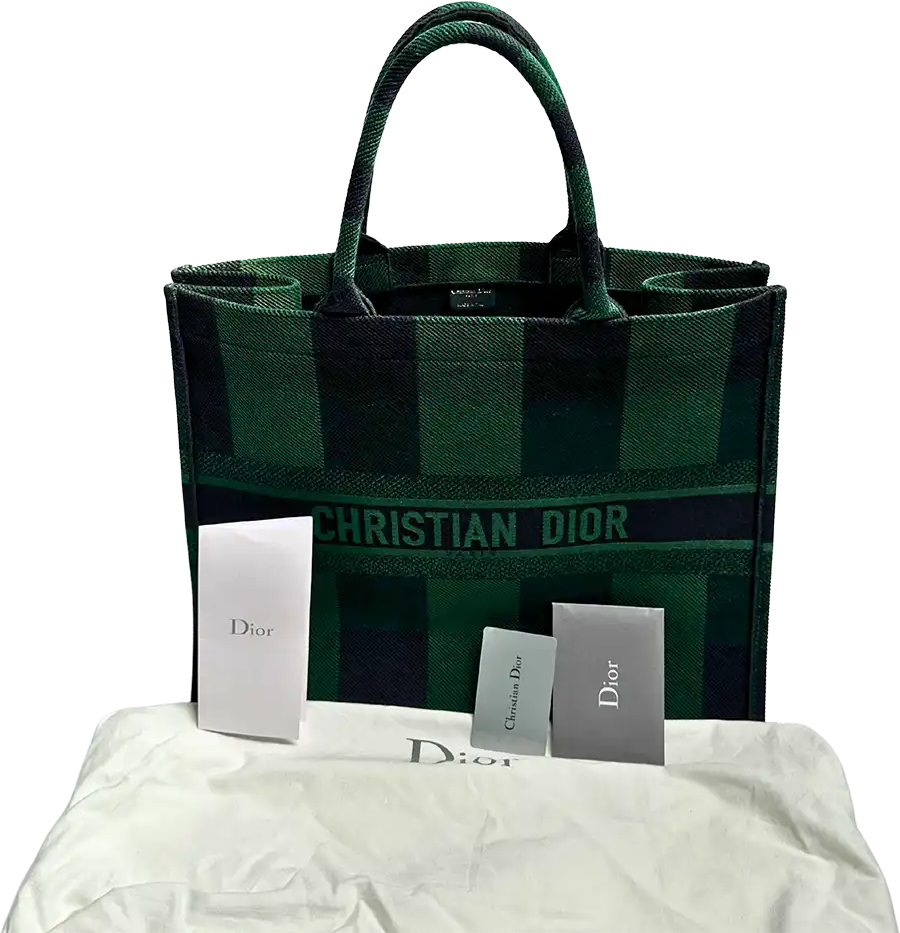 Dior Dior Book Tote Large Check Leaf green / black / very good Groen