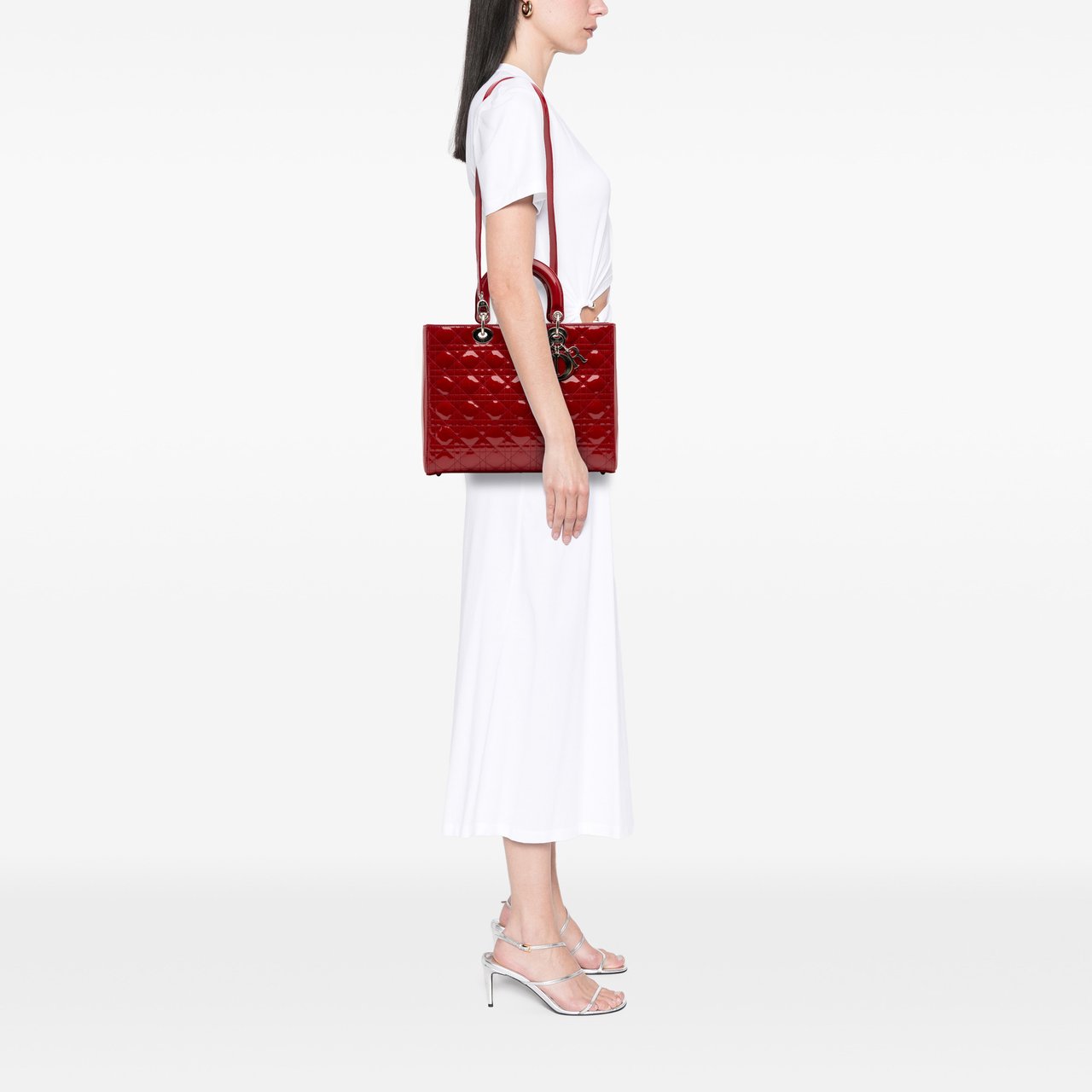 Dior Large Patent Cannage Lady Dior Rood