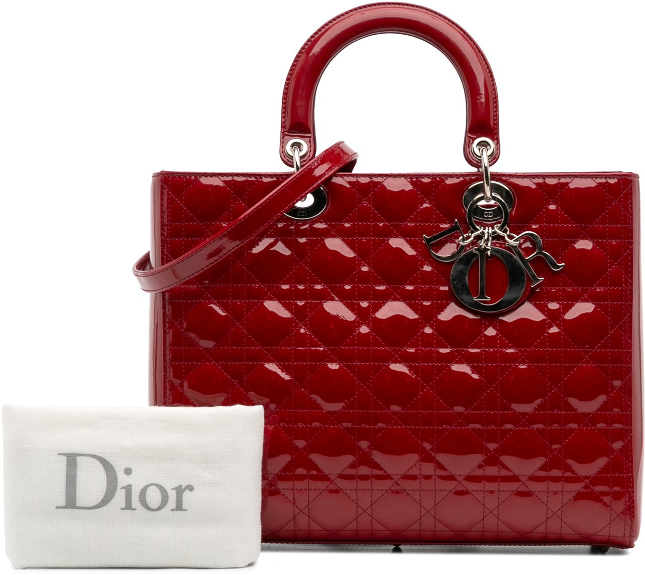 Dior Large Patent Cannage Lady Dior Rood
