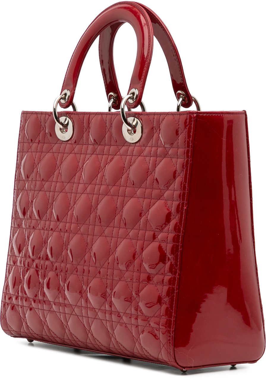 Dior Large Patent Cannage Lady Dior Rood