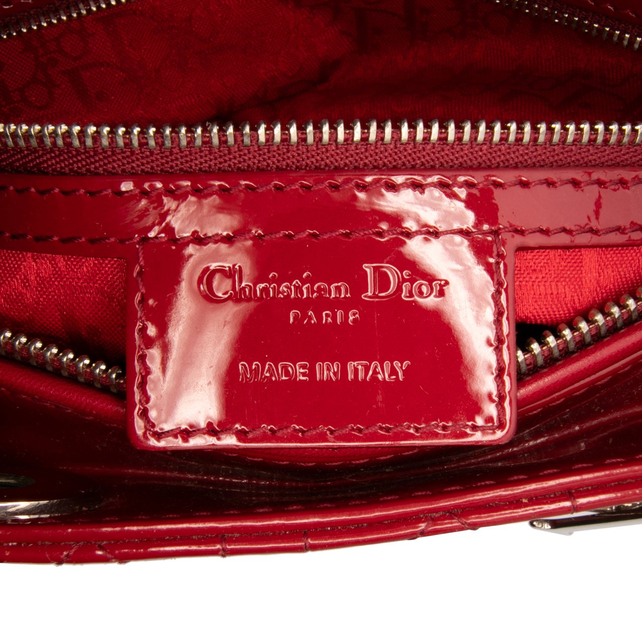 Dior Large Patent Cannage Lady Dior Rood