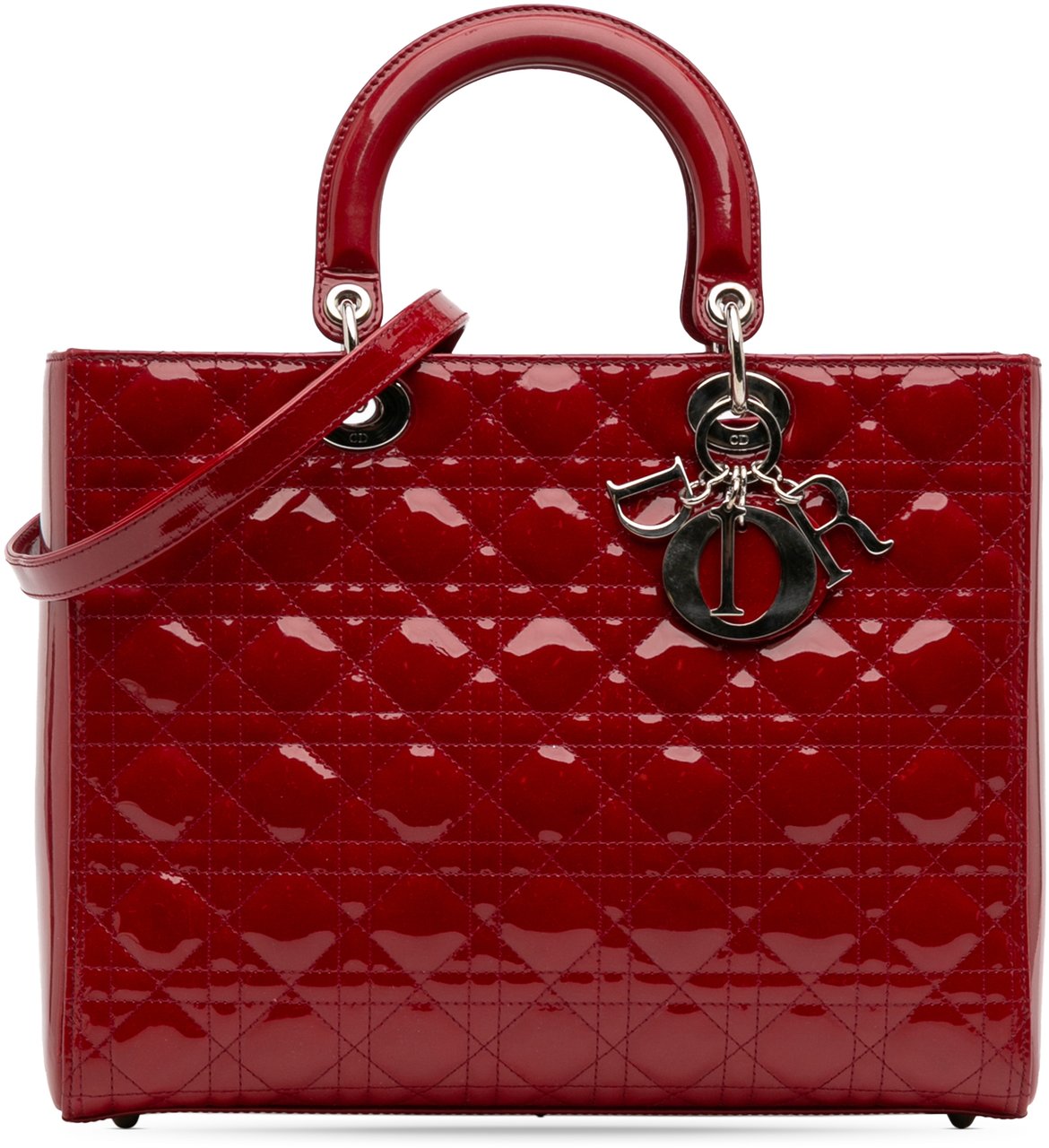 Dior Large Patent Cannage Lady Dior Rood