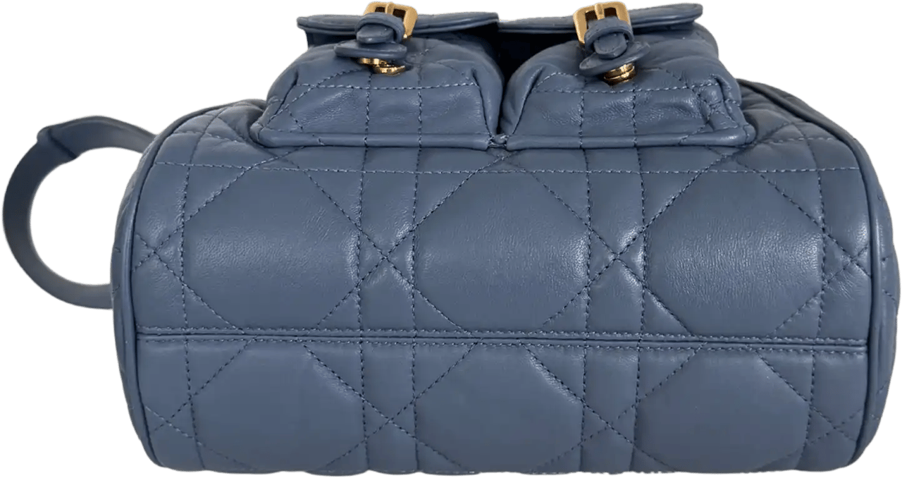 Dior Dior Medium Caro Backpack Denim blue Macrocannage lambskin / as good as new Blauw