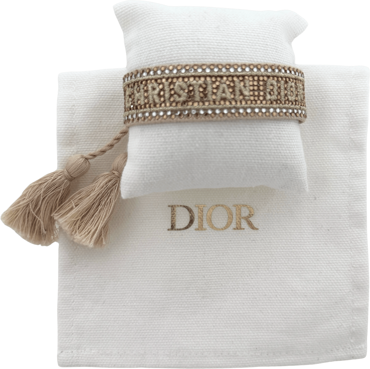 Dior Christian Dior J'Adior Crystal Cotton &amp; Metallic Bracelet Gold / very good Goud