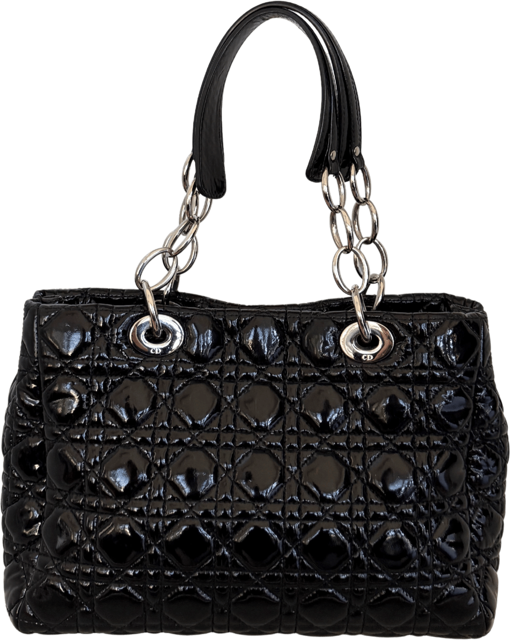 Dior Christian Dior Soft Lady Dior Shopper Cannage Lackleder Schwarz / gut Zwart