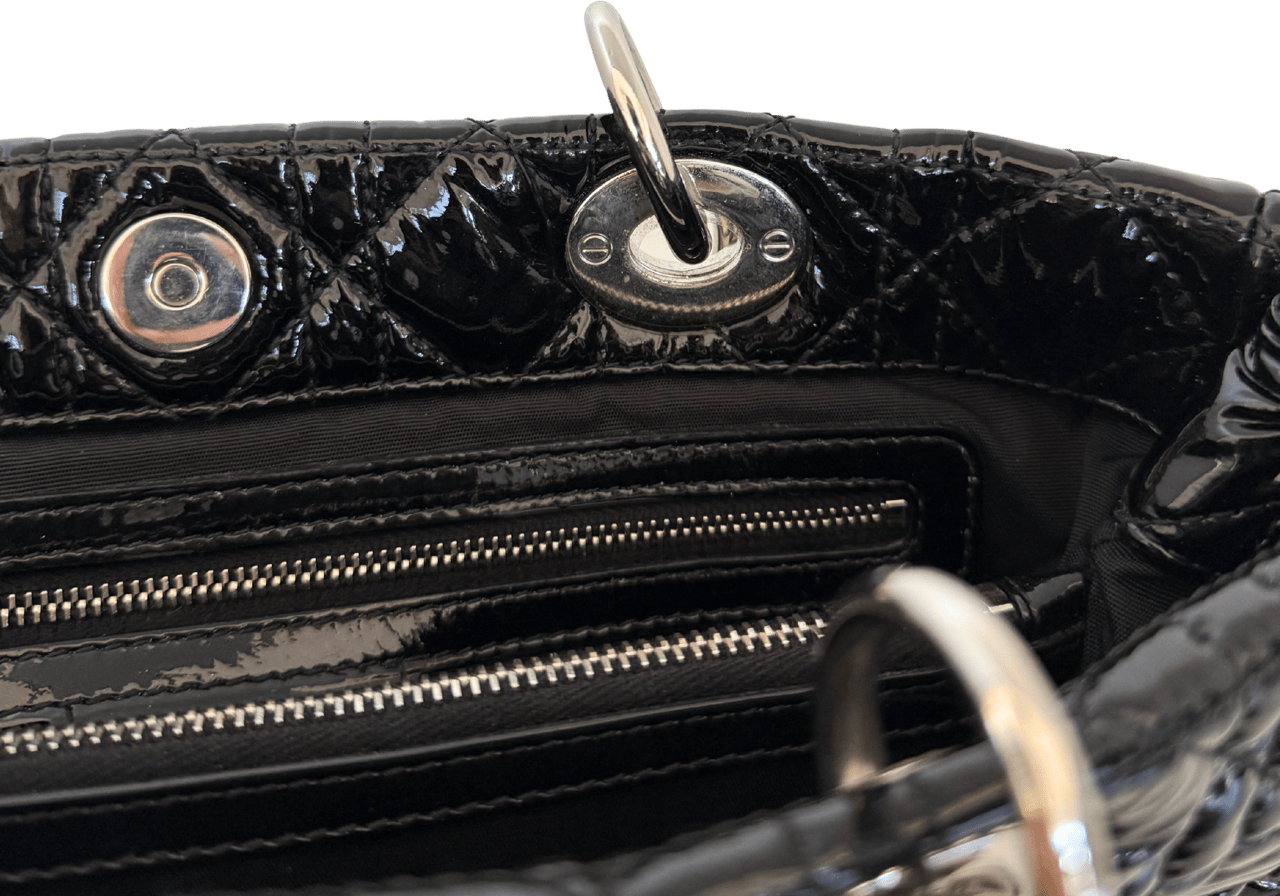 Dior Christian Dior Soft Lady Dior Shopper Cannage Lackleder Schwarz / gut Zwart