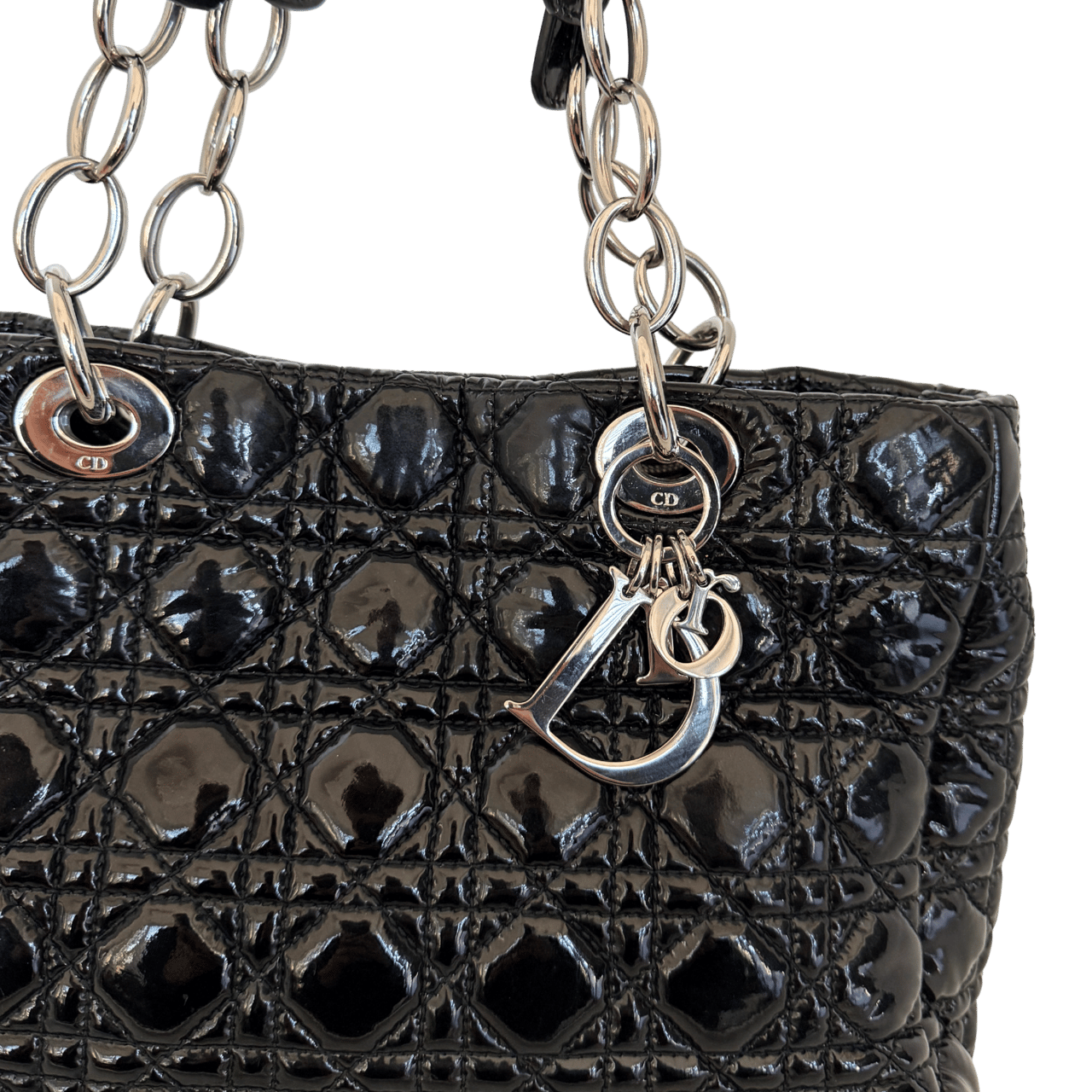 Dior Christian Dior Soft Lady Dior Shopper Cannage Lackleder Schwarz / gut Zwart