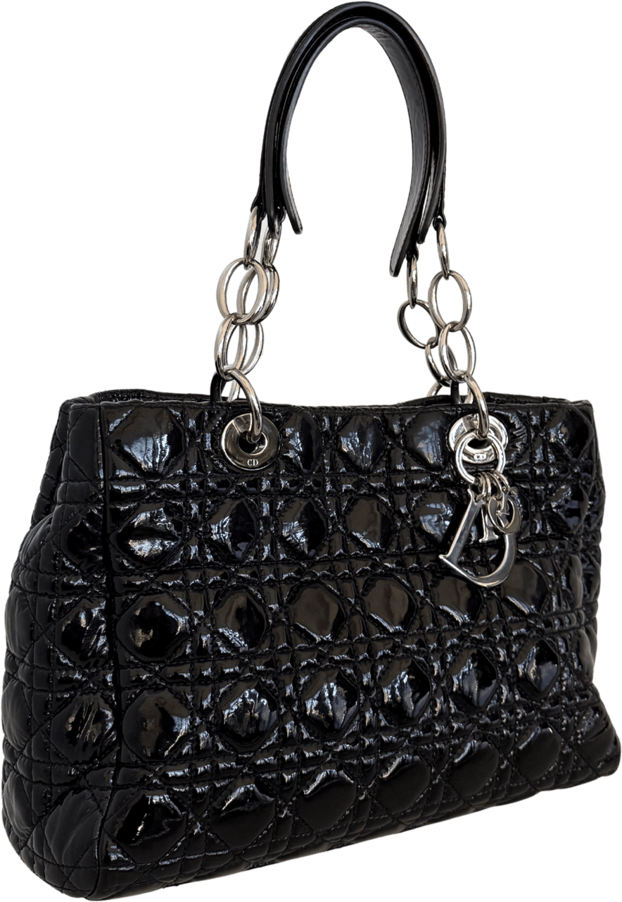 Dior Christian Dior Soft Lady Dior Shopper Cannage Lackleder Schwarz / gut Zwart