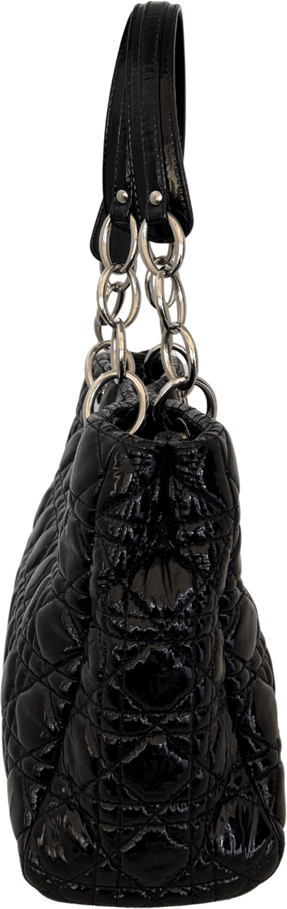 Dior Christian Dior Soft Lady Dior Shopper Cannage Lackleder Schwarz / gut Zwart