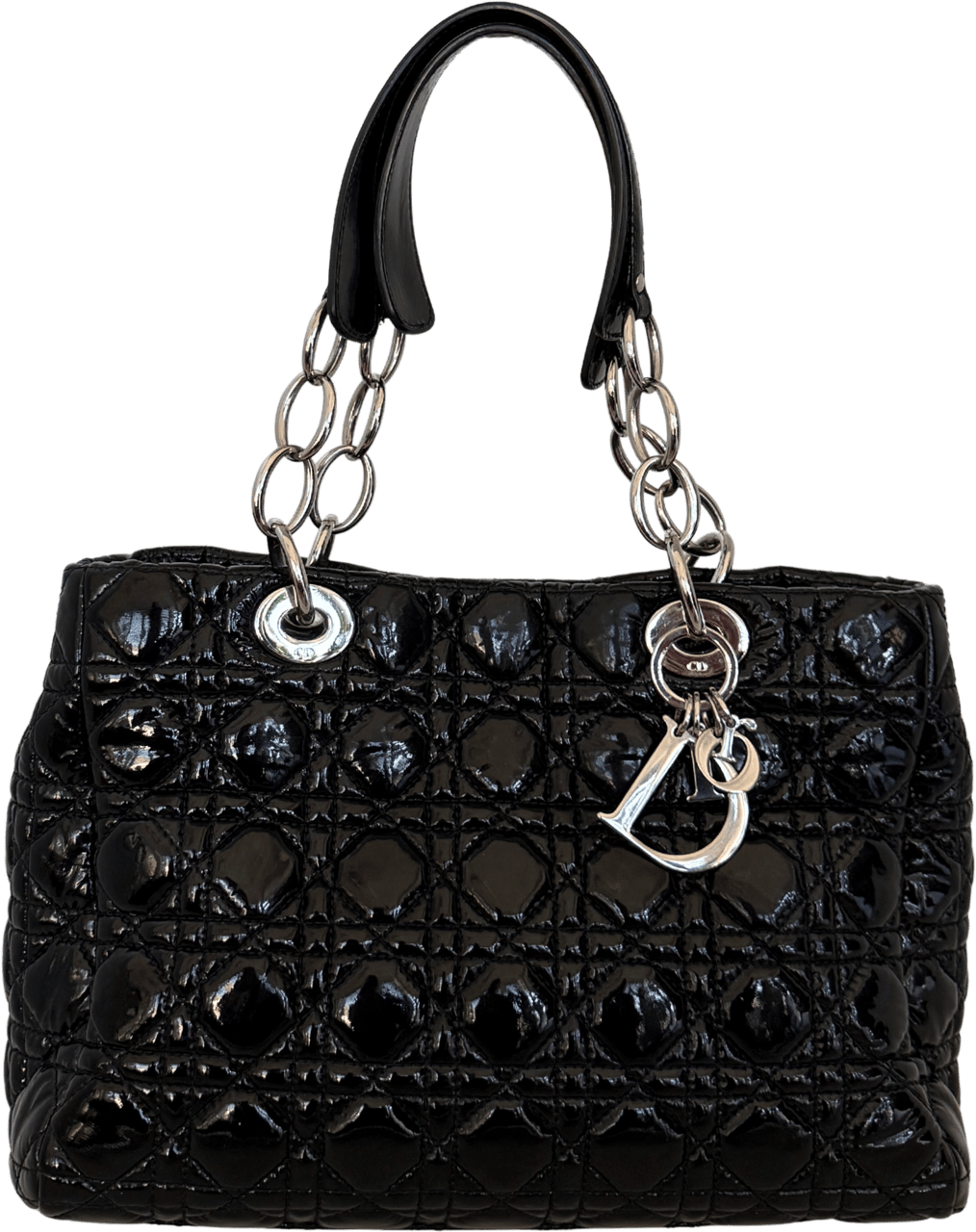 Dior Christian Dior Soft Lady Dior Shopper Cannage Lackleder Schwarz / gut Zwart