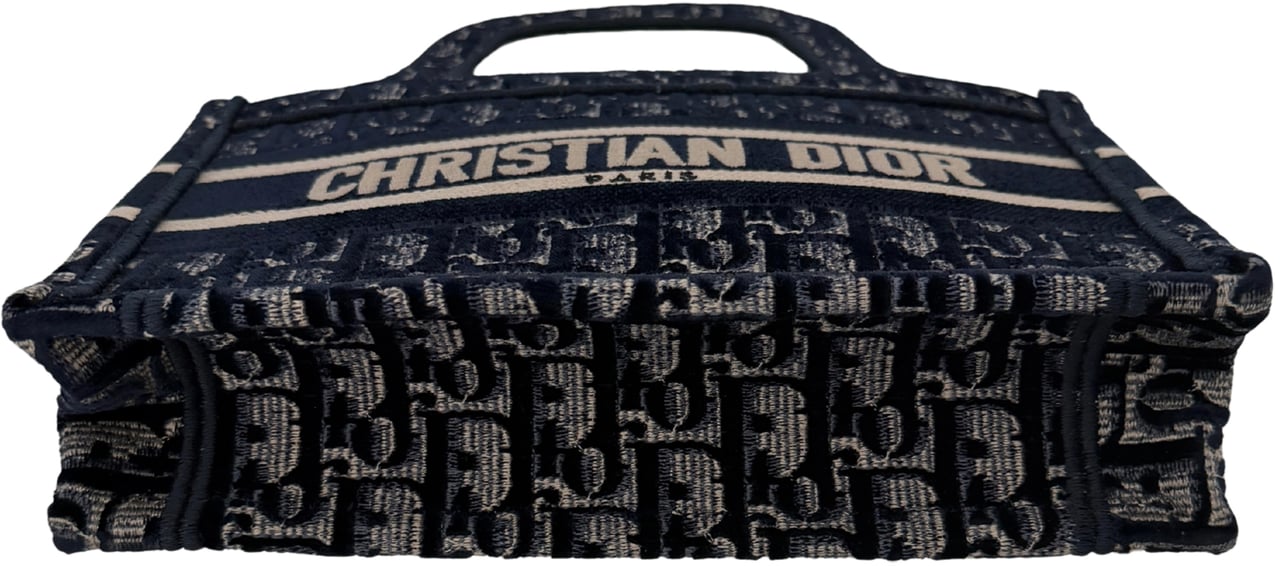Dior Book Tote Oblique Velvet Mini Blue Beige Blauw