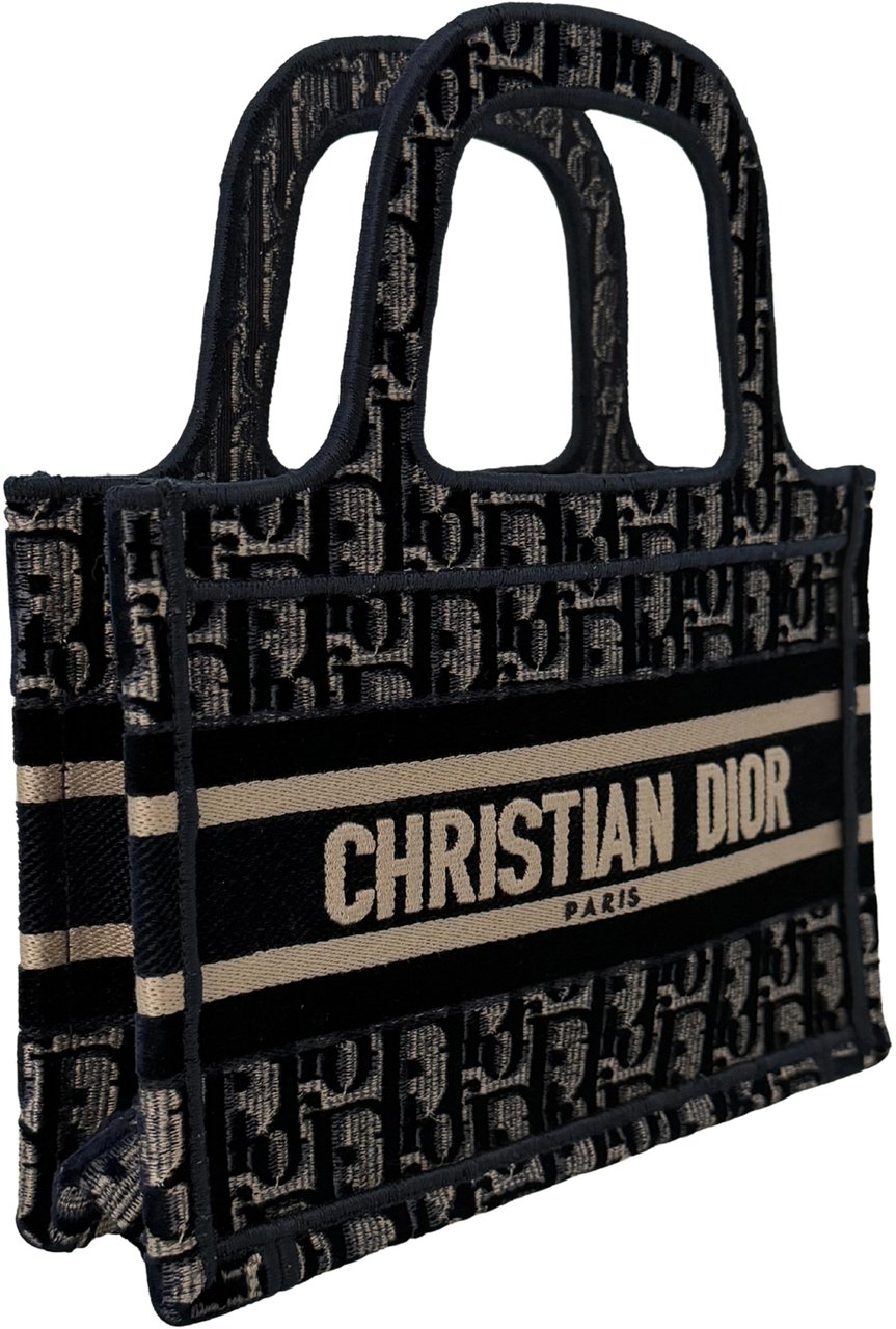 Dior Book Tote Oblique Velvet Mini Blue Beige Blauw