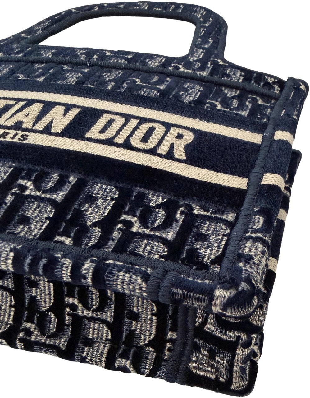 Dior Book Tote Oblique Velvet Mini Blue Beige Blauw
