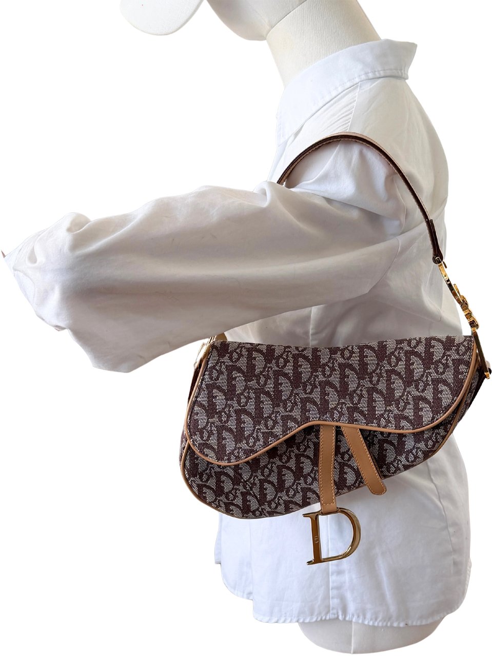 Dior Saddle Medium Bag Fabric Light Brown John Galliano Vintage / Near mint Bruin