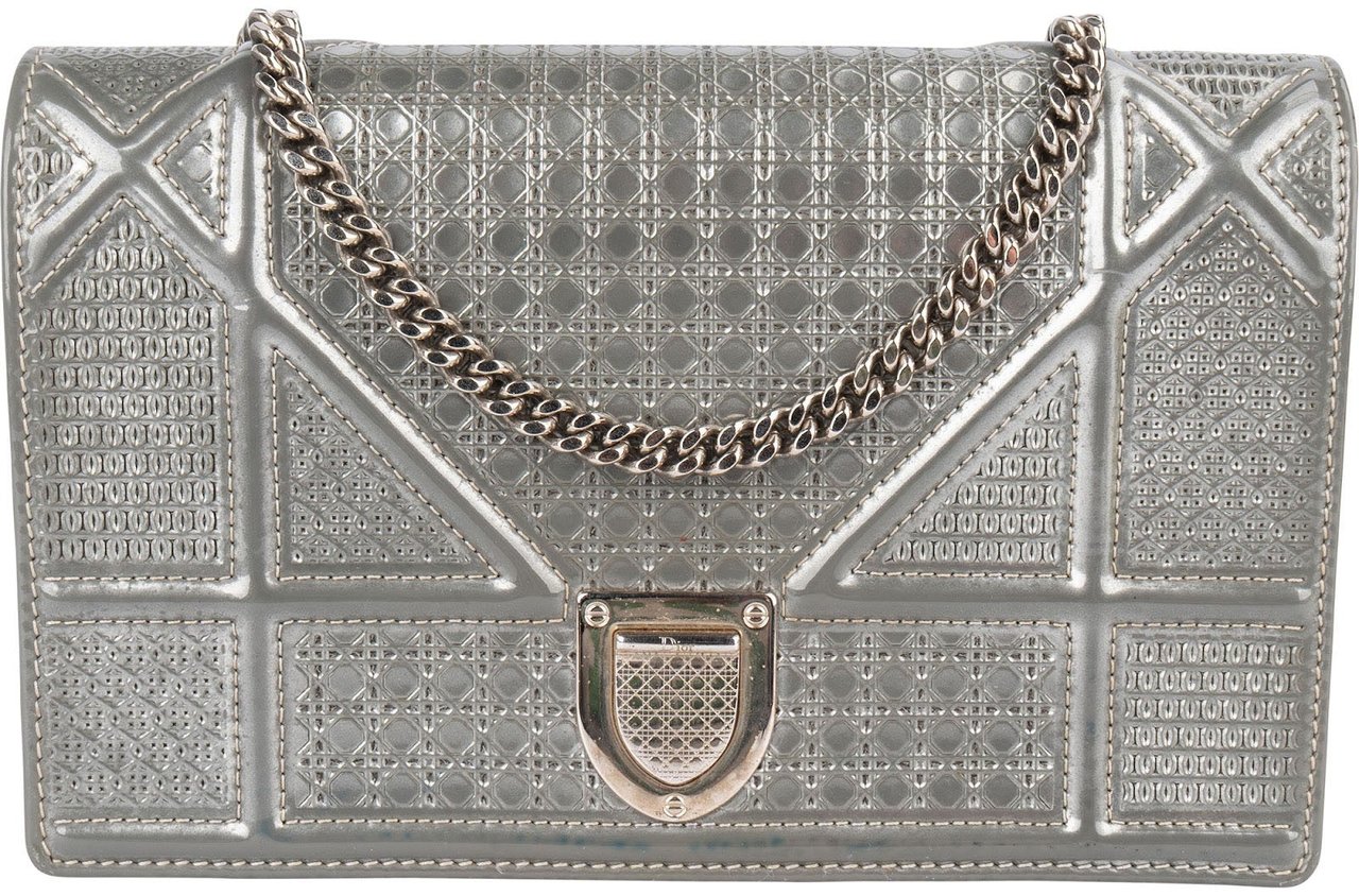 Dior Metallic Perforated Cannage Diorama Crossbody Bag Zilver