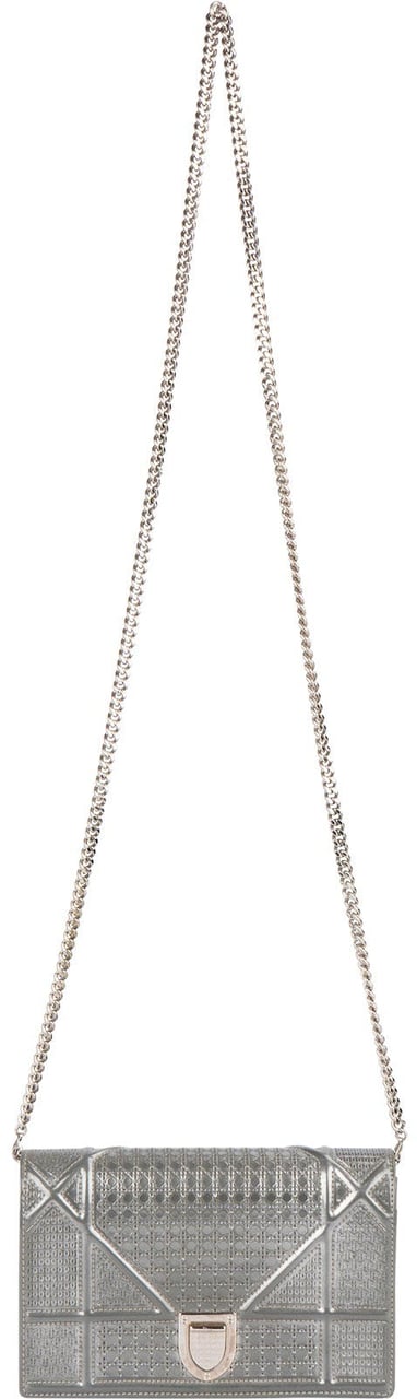 Dior Metallic Perforated Cannage Diorama Crossbody Bag Zilver