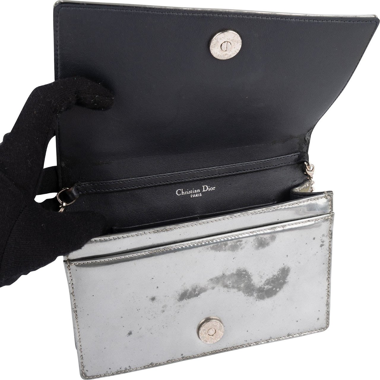 Dior Metallic Perforated Cannage Diorama Crossbody Bag Zilver