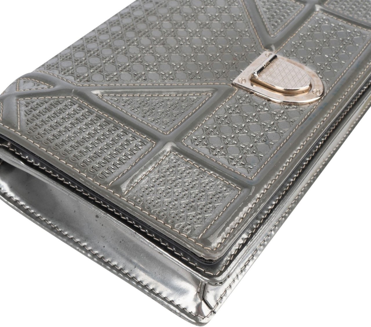 Dior Metallic Perforated Cannage Diorama Crossbody Bag Zilver