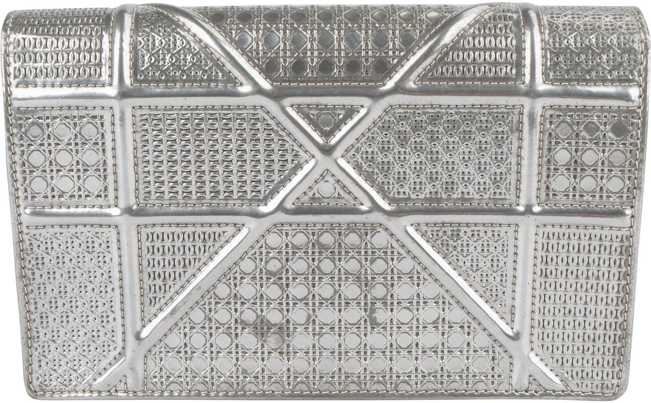 Dior Metallic Perforated Cannage Diorama Crossbody Bag Zilver