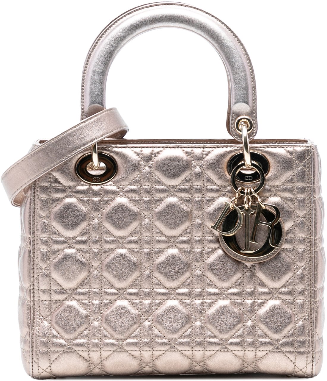 Dior Medium Metallic Lambskin Cannage Lady Dior Goud