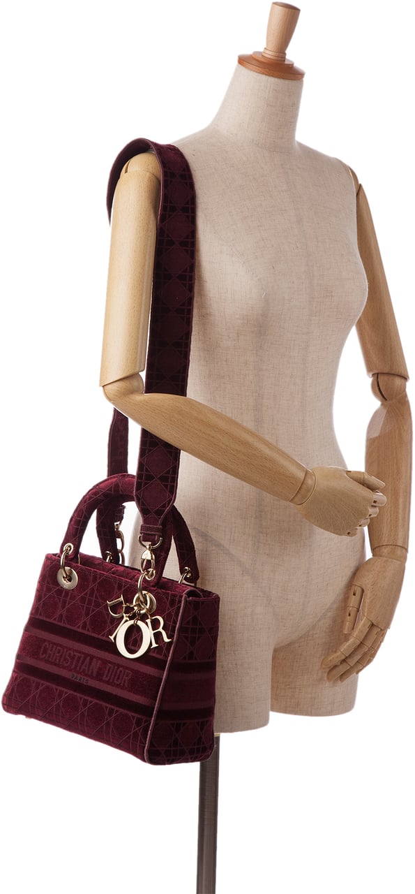 Dior Medium Velvet Cannage Lady D Lite Rood