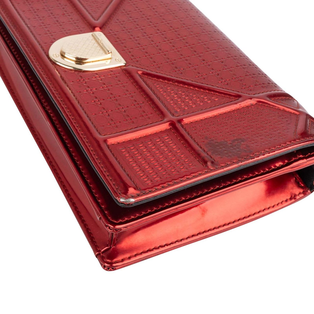 Dior Christian Dior Metallic Perforated Patent Leather Diorama Crossbody Bag Rood