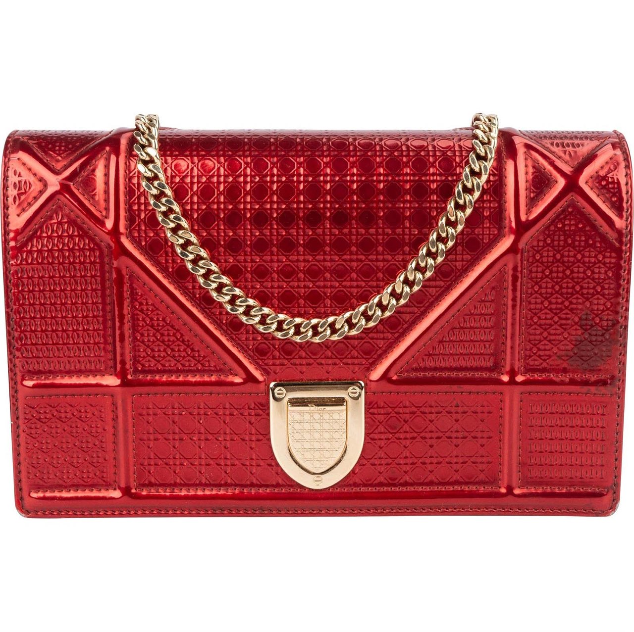 Dior Christian Dior Metallic Perforated Patent Leather Diorama Crossbody Bag Rood