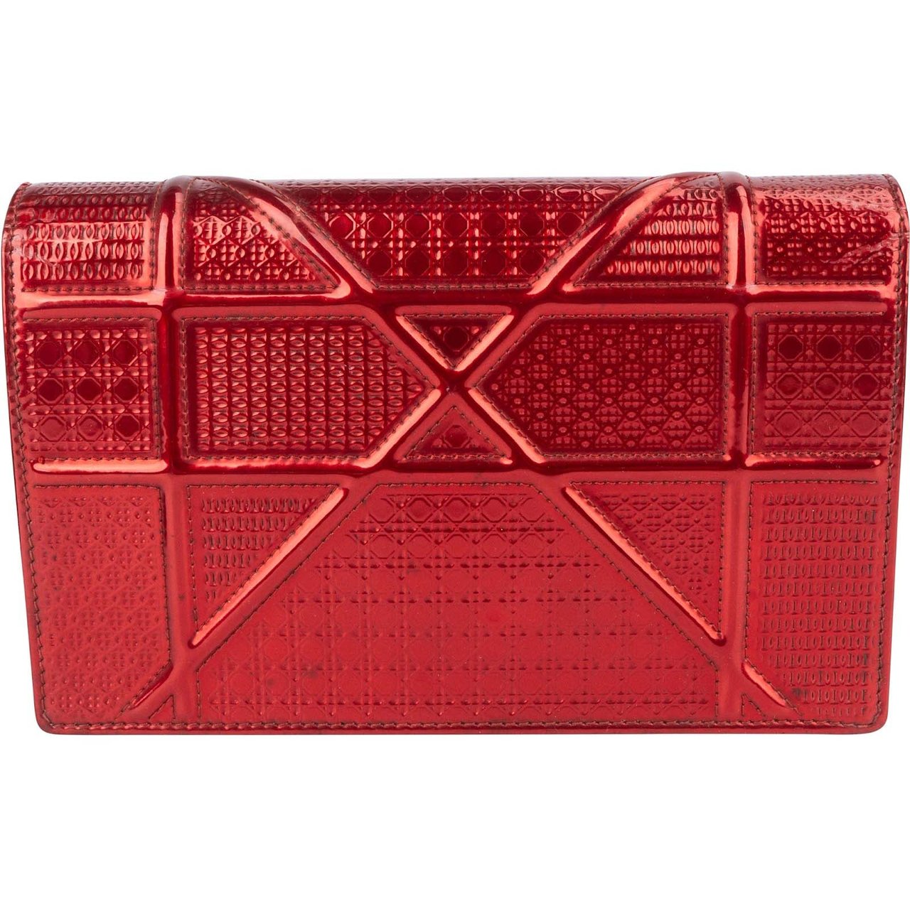 Dior Christian Dior Metallic Perforated Patent Leather Diorama Crossbody Bag Rood