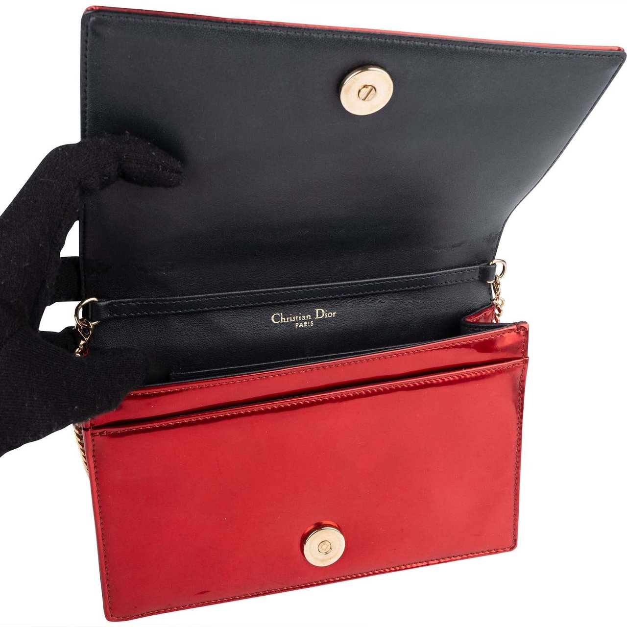Dior Christian Dior Metallic Perforated Patent Leather Diorama Crossbody Bag Rood